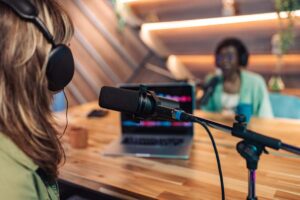 two women in podcast